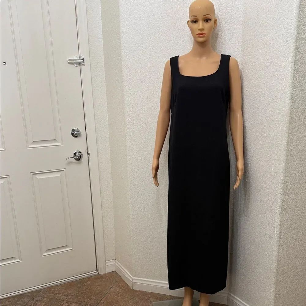 Jessica Howard Classic Black Maxi Dress Sz 14 Petite Scoop Neck Sleeveless Slit